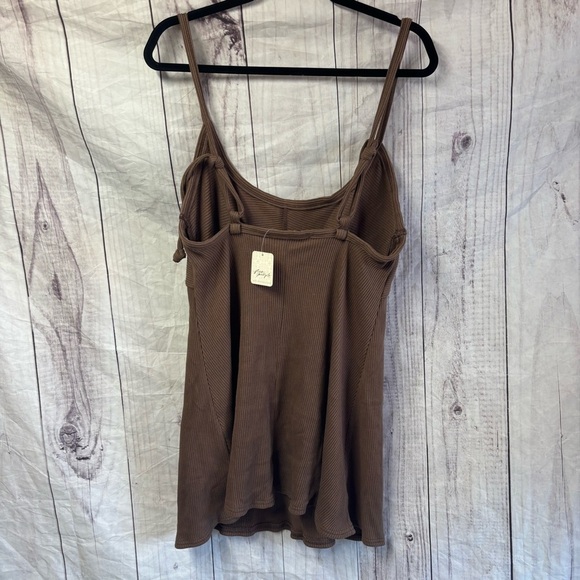 Free People Beach Brown Otter Brun Fitted Summer Tie Camisole Dress Medium NWT - Picture 5 of 7